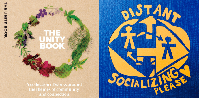 The Unity Book front page and artwork that depicts 'distant socializing'
