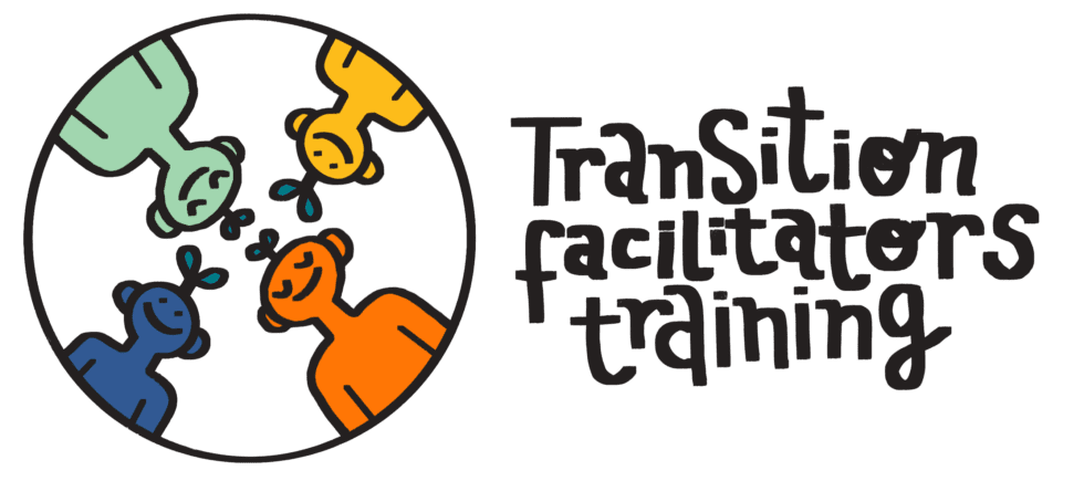 4 people in circle with Transition Facilitators Training as a logo for the work
